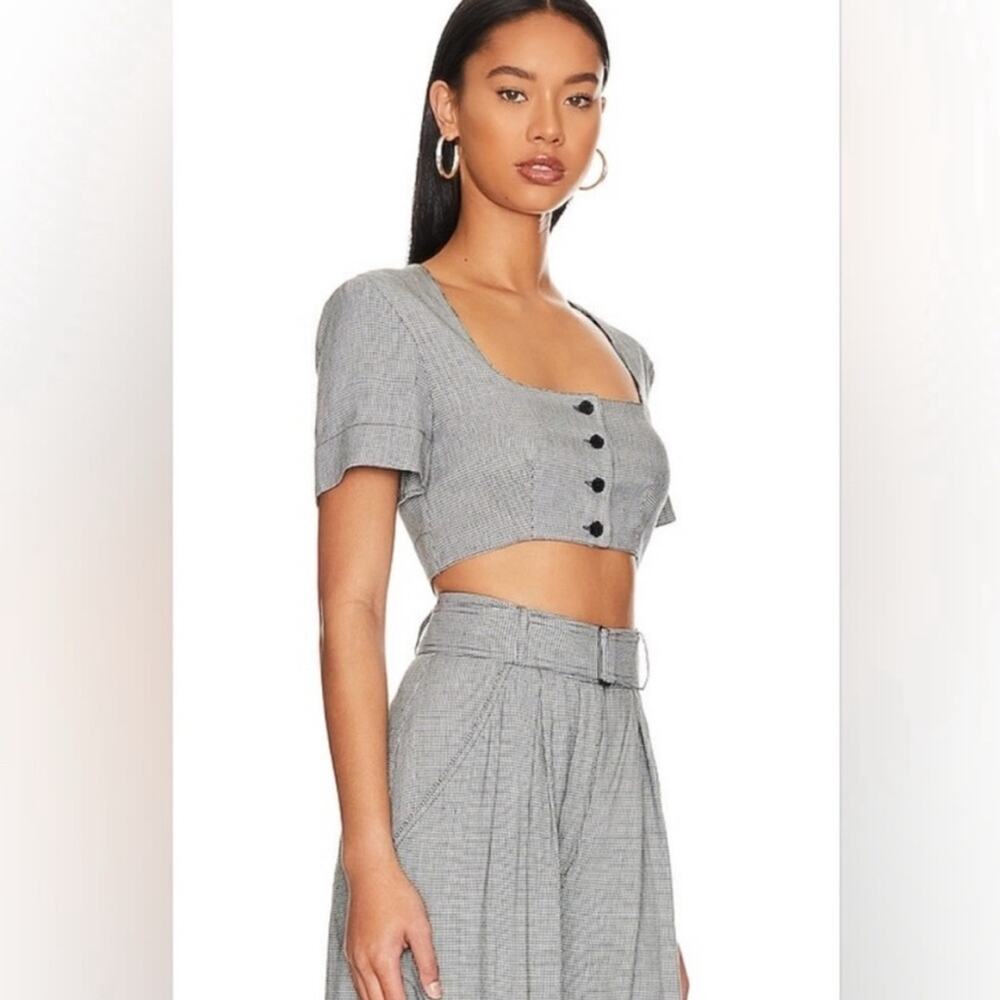 House of Harlow 1960 Houndstooth Black White Button Front Top NEW